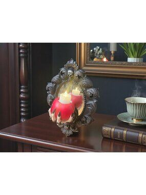 New Halloween Spooky Night LED Lighted Candle Mirror Witch Hand W/ Poison Apple